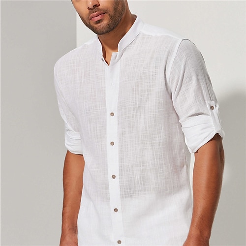 

Homme Chemise Chemise Lin Chemise décontractée Chemisette Chemise d'été Chemise de plage Blanche manche longue Plein Mao Printemps été Casual du quotidien Vêtement Tenue