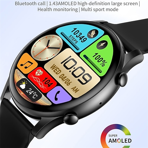 

X82 PRO Montre intelligente 1.43 pouce Smartwatch Montre Connectée Bluetooth Podomètre Rappel d'Appel Moniteur de Sommeil Compatible avec Android iOS Femme Hommes Longue Veille Mode Mains-Libres
