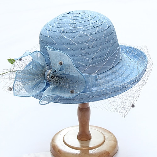 

Hats Headwear Polyester Tulle Bucket Hat Straw Hat Sun Hat Casual Holiday Elegant With Bowknot Pure Color Headpiece Headwear