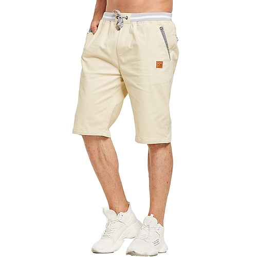 

Homens Calção Shorts de linho Shorts de verão Shorts de praia Patchwork Com Cordão Cintura elástica Tecido Conforto Respirável Ao ar livre Diário Para Noite Misto de Algodão e Linho Moda Casual Preto