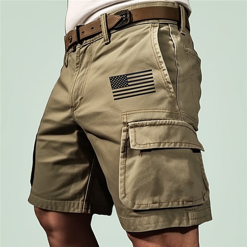 

Homens Bermuda Cargo Calção Shorts de Trilha Bolso multi Estampas Abstratas Bandeira americana Vestível Curto Ao ar livre Diário Designer Casual Cáqui