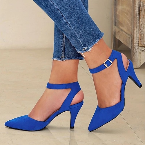 

Women's Heels Sandals Ankle Strap Sandals Outdoor Daily Stiletto Heel Pointed Toe Elegant Casual Satin Buckle Solid Color Black Blue