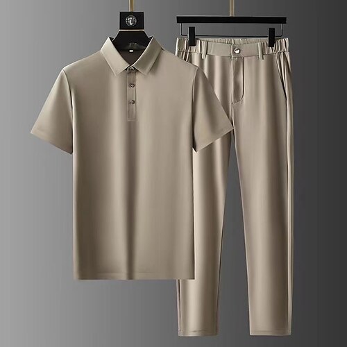

Homme Ensemble POLO Casual Vacances Revers Manche Courte Mode basique Plein Séchage rapide Eté Standard Noir Kaki Grise Ensemble
