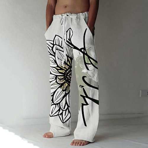 

Hombre Pantalones Pantalones de verano Pantalones de playa Correa Cintura elástica Impresión 3D Estampados Flor Comodidad Casual Diario Festivos Ropa de calle Hawaiano Blanco