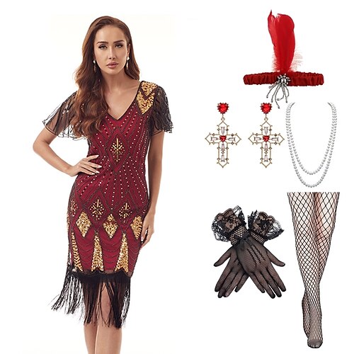 

Gatsby le magnifique Les rugissantes années 20 1920s Inspiré du vintage Gatsby le magnifique Tenue Costume de fête Robe de bal Femme Paillettes Franges Costume Vintage Cosplay Halloween Soirée Fête