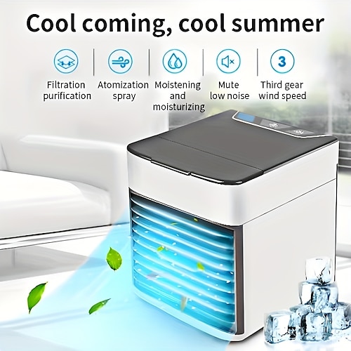 

Air Cooler Fan Portable Air Conditioner Humidifier Purifier 3 In 1 Evaporative Cooler With 3 Speed Mini AC USB Cooling Desktop Fan For Bedroom Travel Office