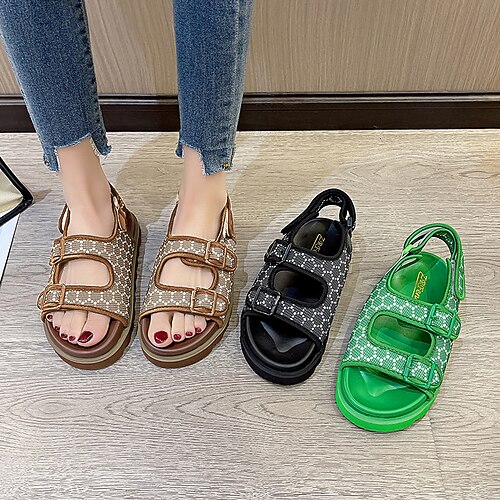 

Mujer Sandalias Sandalias de plataforma Tallas Grandes Diario Playa Verano Punta abierta Vintage Casual Cuero Sintético Cinta Color sólido Negro Marrón Verde