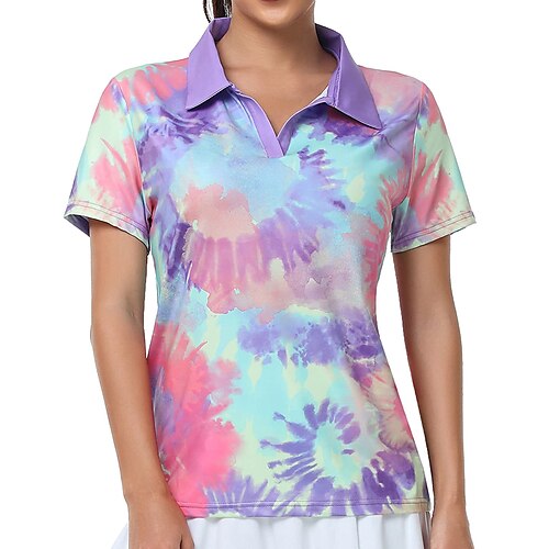 

Mulheres Camisa polo de caminhada Camisa de golfe roupas de golfe Respirável Secagem Rápida Macio Manga Curta Blusas Normal Tintura Tie Dye Verão Primavera Tênis Golfe Badminton