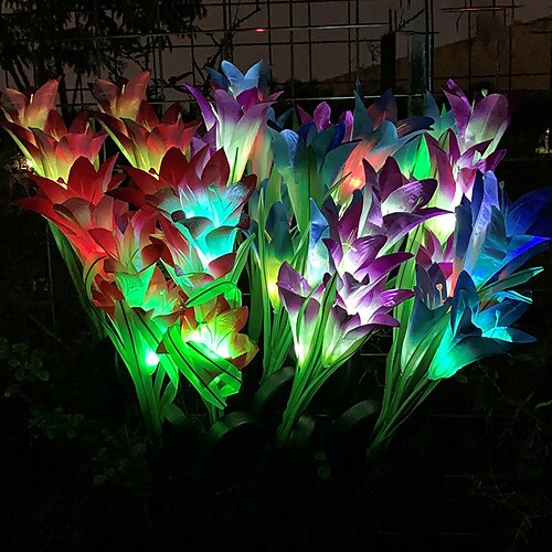 

lampes solaires jardin extérieur fleurs décoratives lampes solaires de jardin étanches avec des fleurs de lys multicolores led changeantes solaires lumières de paysage pour cour jardin patio