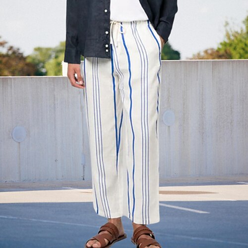 

Men's Trousers Summer Pants Pocket Drawstring Elastic Waist Stripe Comfort Breathable Casual Daily Holiday Fashion Classic Style Blue