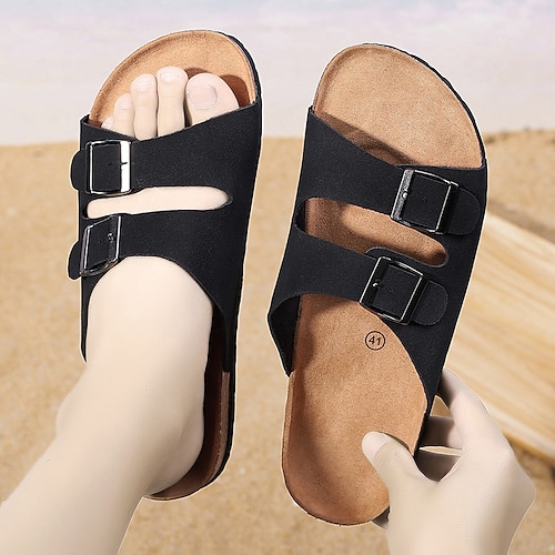 

Homme Chaussons Tongs Chaussons Sandales de mode Tongs Pantoufles de plage Décontractées Plage du quotidien Daim Respirable Amande Noir Café Eté Printemps