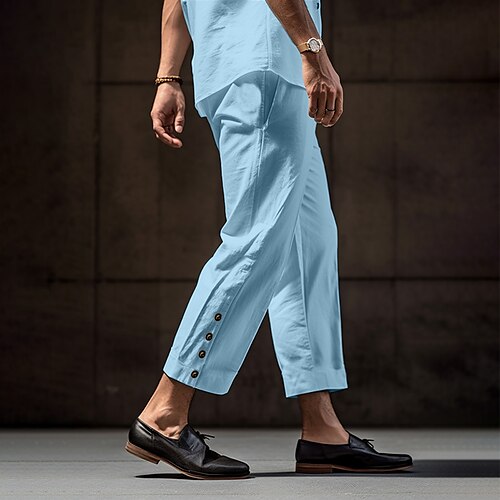 

Homens Calças Calça verão Calças de praia Com Cordão Cintura elástica Botão Lateral Tecido Conforto Respirável Casual Diário Feriado Moda Estilo Clássico Preto Branco
