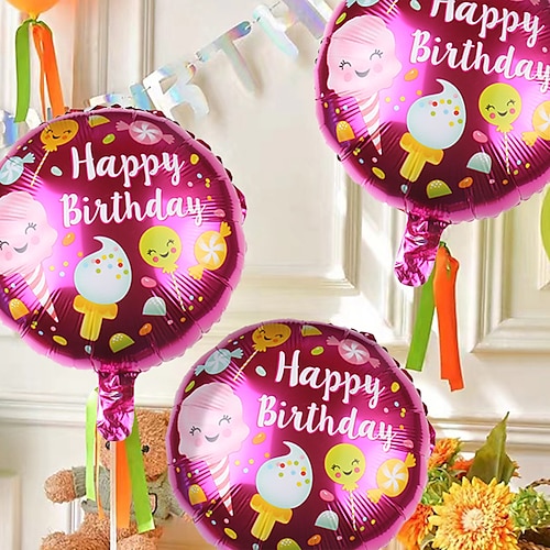 

6 Stück 18 Zoll runder Eiscreme-Happy-Birthday-Aluminiumfolienballon Sommergeburtstagsfeier Thema Partydekoration Ballon