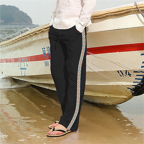 

Homme Pantalon pantalon été Pantalon de plage Cordon Taille elastique Jambe droite Mosaïque Rhombe Confort Respirable Casual du quotidien Vacances Mode Style classique Noir Blanche