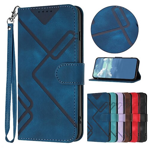 

Phone Case For Samsung Galaxy S23 S23 S22 Ultra Plus S21 FE S20 A14 A34 A54 Note 20 Ultra 10 Plus Wallet Case with Wrist Strap With Card Holder Magnetic Flip Solid Colored Geometric Pattern TPU PU