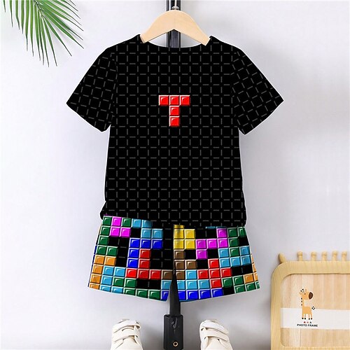 

2 Stück kinderkleidung Jungen T-Shirt Shorts T-Shirt-Set Kleidungsset Outfit Graphic Geometrisch Farbblock Kurzarm Rundhalsausschnitt Set Outdoor 3D-Drucke Aktiv Sport Modisch Sommer Frühling 3-13