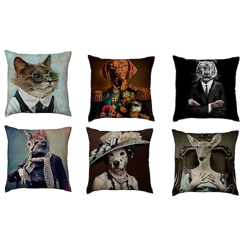 

Capa de almofada de retrato animal duplo lado 1 peça capa de almofada quadrada decorativa macia fronha para quarto sofá sala de estar cadeira