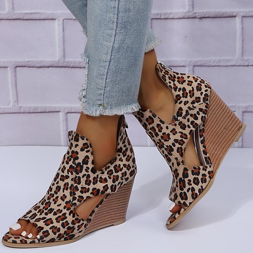 

Mulheres Sandálias Sandálias Anabela Tamanhos Grandes Ao ar livre Praia Verão Salto Plataforma Moda Elegante Sensual Lona Fivela Côr Sólida Leopardo Estampado Leopardo Preto Marron