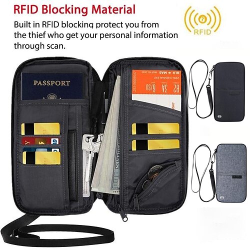 

Kasoul Reisebrieftasche mit RFID-Blockierung für Kreditkartensicherheit, Reisepass-Beutel, Geldbörse, Kartenhalter, Herren-Dokumenten-Organizer-Tasche