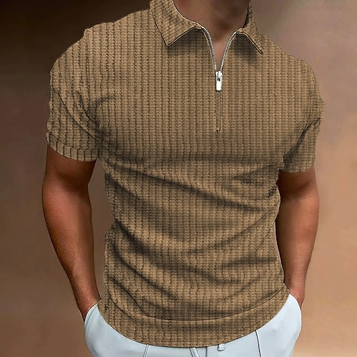 

Homens Camiseta Polo Camisa de golfe Casual Feriado Lapela Quarter Zip Manga Curta Moda Básico Tecido Quarter Zip Verão Normal Preto Azul Marron Café Cinzento Camiseta Polo