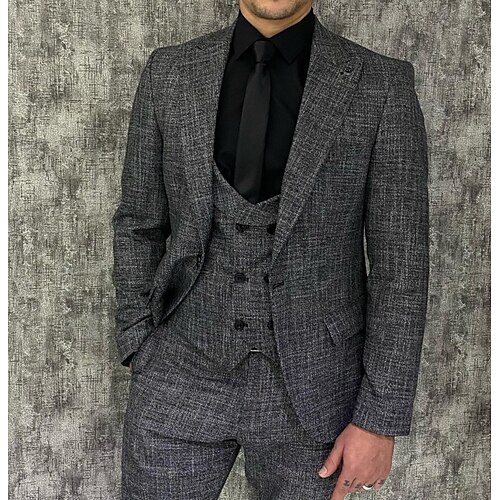 

Costumes en lin Homme Mariage Ensemble de 3 pièces Gris foncé Couleur Pleine Coupe Sur-Mesure Droit un bouton 2023