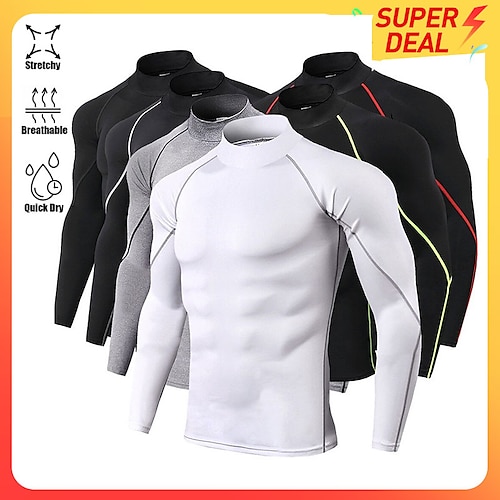 

Arsuxeo Men's Compression Shirt Running Shirt Stripe-Trim Reflective Strip Long Sleeve Base Layer Athletic Winter Spandex Breathable Moisture Wicking Soft Running Active Training Jogging Sportswear