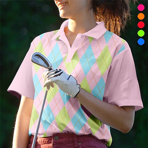 

Mujer Camisas de polo ropa de golf Transpirable Secado rápido Ligero Manga Corta Camiseta Plaid Impreso Verano Tenis Golf pepinillo