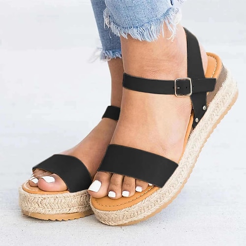 

Mujer Sandalias Sandalias con Cuña Alpargatas Tallas Grandes Diario Plataforma Tacón Cuña Dedo redondo Casual Zapatos de Paseo Cuero Sintético Hebilla Color sólido Negro Blanco