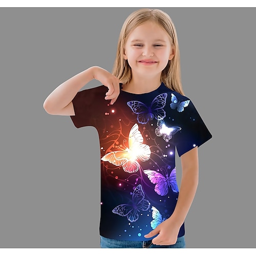 Kids Girls Summer Clothes Mermaid Outfits Print Short Sleeve Tops