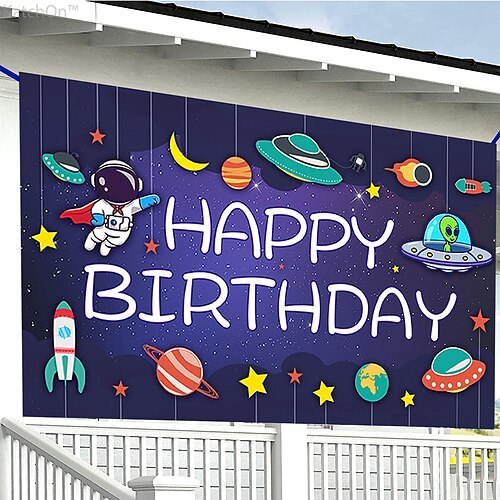 

1pc espaço astronauta tema pano de fundo colorido decoração de festa de aniversário banner bandeira pendurada decoração de férias