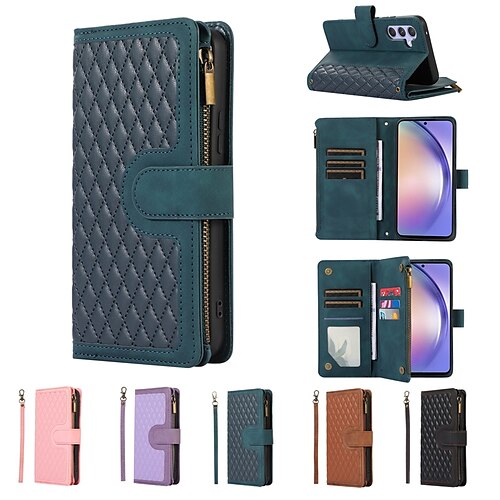 

Phone Case For Samsung Galaxy Handbag Purse Wallet Case S22 Ultra Plus FE A14 A73 A53 A33 Note 20 Ultra Zipper with Removable Cross Body Strap with Wrist Strap Solid Colored Geometric Pattern TPU PU