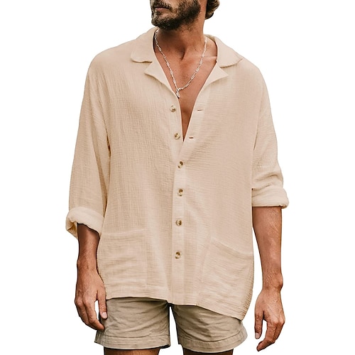 

Men's Shirt Button Up Shirt Casual Shirt Summer Shirt Beach Shirt White Blue Green khaki Long Sleeve Plain V Neck Daily Vacation Clothing Apparel Fashion Casual Comfortable