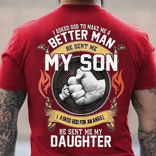 

Father's Day papa shirts Mens Graphic Shirt Tee Letter Hand Crew Neck Clothing Apparel 3D Print Outdoor Daily Short Sleeve Fashion Designer Vintage Asked God To Make Better Man Sent My Son Daughter