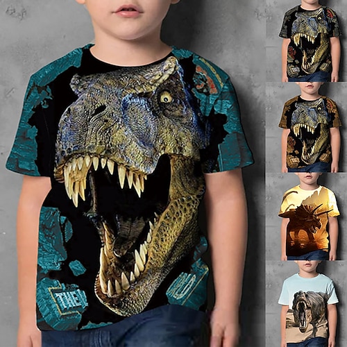 

Kids Boys' T shirt Tee Short Sleeve Dinosaur 3D Print Color Block Animal Crewneck Quick Dry Blue Yellow Khaki Children Tops Summer Basic Streetwear 3-12 Years