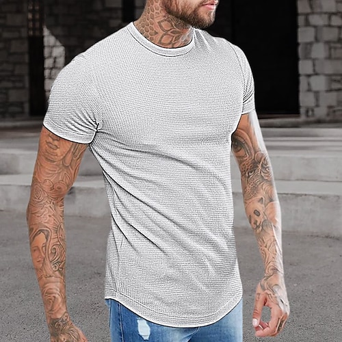 

Herren T Shirt Waffel-Shirt T-Shirt Glatt Rundhalsausschnitt Strasse Urlaub Kurze Ärmel Bekleidung Modisch Designer Basic