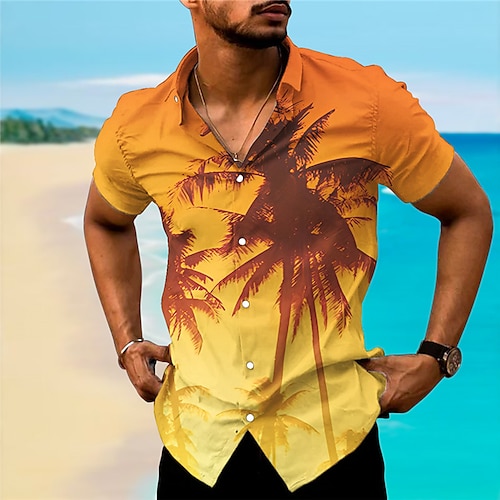 

Homme Chemise Chemise hawaïenne Cocotier Imprimés Photos Col rabattu Jaune Violet Extérieur Plein Air Manches courtes Imprimer Vêtement Tenue Mode Vêtement de rue Design Décontractées