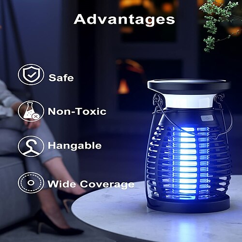 

Repelente solar para mosquitos, zapper, 4200v, atrapa insectos eléctrico, resistente al agua, lámpara ultravioleta de alta potencia para matar insectos en interiores y exteriores, jardines familiares para acampar