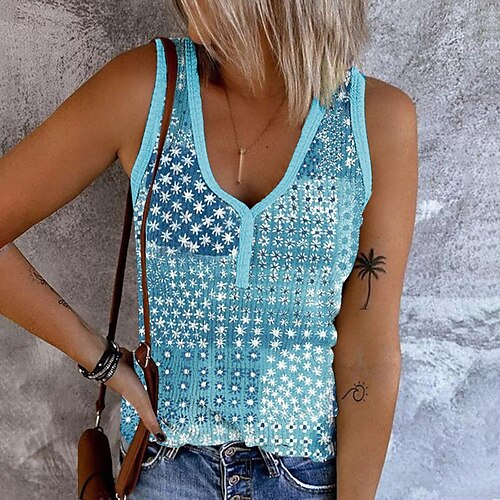 

Damen Tank Top Rote Blau Purpur Graphic Bedruckt Ärmellos Casual Basic V Ausschnitt Standard S