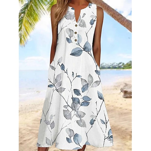 

Mujer Vestimenta casual Vestido de Tanque Vestido de verano Floral Bolsillo Estampado cuello partido Vestido Midi Moda Ropa de calle Exterior Diario Sin Mangas Ajuste regular Azul Piscina Verano