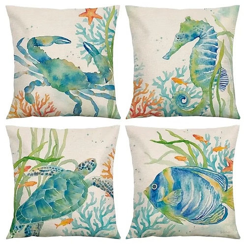 

Ocean Animal Double Side Pillow Cover 4PC Soft Decorative Square Cushion Case Pillowcase for Bedroom Livingroom Sofa Couch Chair