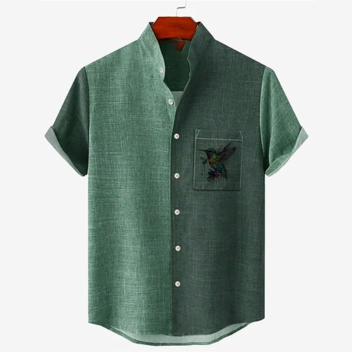 

Homens Camisa Social camisa de linho Pássaro Estampas Abstratas Colarinho Chinês Amarelo Azul Roxo Verde Cinzento Ao ar livre Rua Manga Curta Imprimir Roupa Linho Moda Roupa de rua Designer Casual