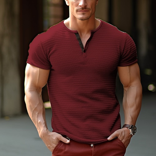 

Homme T shirt Tee Chemise Henley Shirt T-shirt Plein Henley Plein Air Vacances Manches courtes Vêtement Tenue Mode Design basique