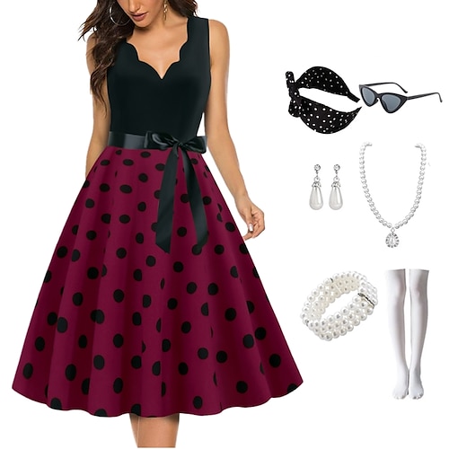 

Audrey Hepburn Rétro Vintage 1950s Inspiré du vintage Tenue Costume de fête Bal Masqué Robe de bal Femme Costume Vintage Cosplay Halloween Soirée Casual Quotidien Sans Manches 1 Bracelet Halloween