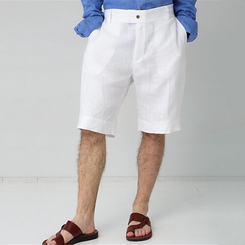 

Men's Shorts Linen Shorts Summer Shorts Button Pocket Straight Leg Plain Comfort Breathable Short Casual Daily Holiday Linen / Cotton Blend Fashion Classic Style White Blue