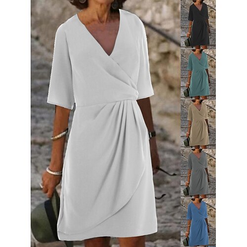 

Mujer Vestido informal Vestido de Algodón Vestido Midi Mezcla de Algodón Moda Básico Exterior Diario Vacaciones Escote en Pico Frunce Media Manga Verano Primavera 2023 Holgado Negro Blanco Azul