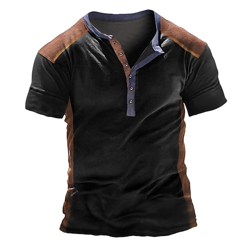 

Herren T Shirt Henley Shirt T-Shirt Farbblock Henley Strasse Urlaub Kurze Ärmel Bekleidung Modisch Designer Basic