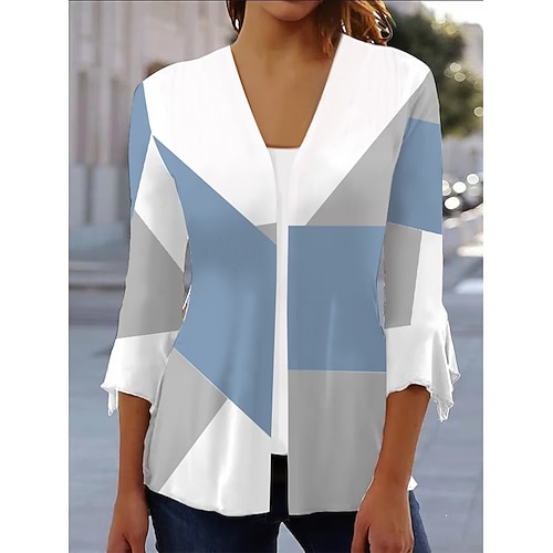 

Femme Veste Blouson Veste décontractée Ecole Col V Imprimer Floral Confortable Mode Standard Vêtements d'extérieur Manches 3/4 Eté Bleu Ciel S