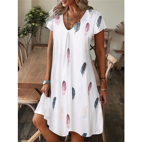 

Women's Leaf Print V Neck Midi Dress Daily Vacation Short Sleeve Summer Spring