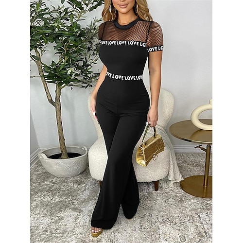 

Mujer Mono Malla Alta cintura Color sólido Cuello Barco Ropa de calle Fiesta Calle Ajuste regular Manga Corta Negro S M L Verano
