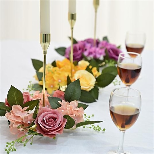 

1 pçs/2 pçs simulação europeia rose grinalda candelabro grinalda decoração do feriado exibição da janela mesa de jantar decoração do casamento flores artificiais 20 cm 20 cm